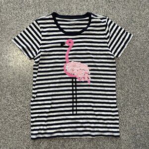 J Crew Flamingo Sequin Top Womens Small Striped Collector Tee Short Sleeve Shirt